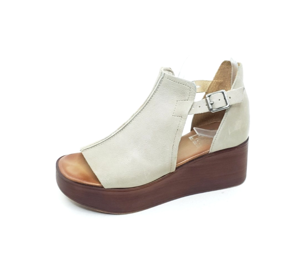 Miz Mooz Gloria Womens Wedge Ankle Strap Sandals Peep Toe Stone Leather Size 39